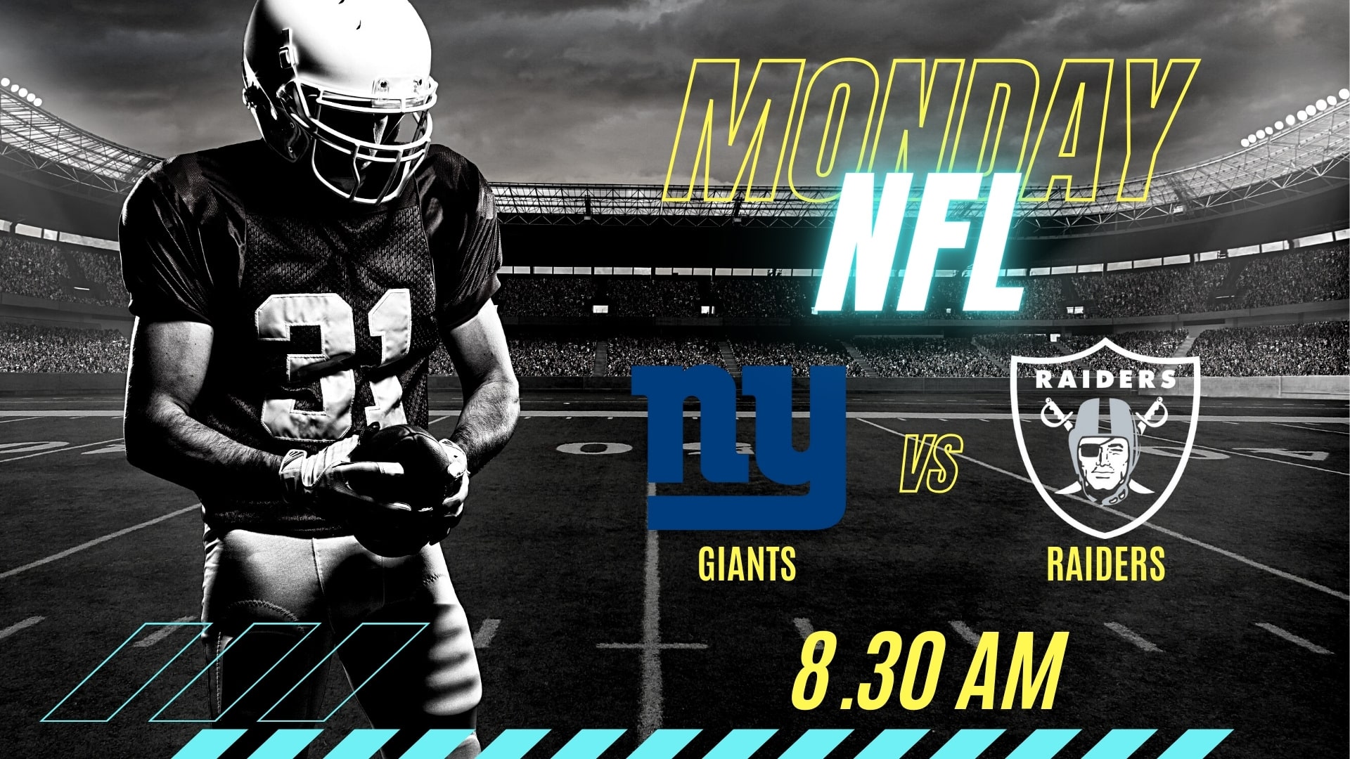 Poster of NFL match between The Giants vs The Raiders in the RGs Beer Garden